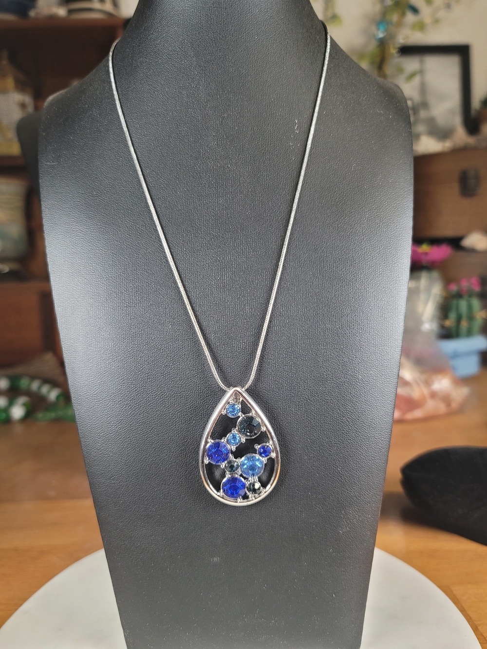 paparazzi Silver Teardrop Necklace with Blue Stones